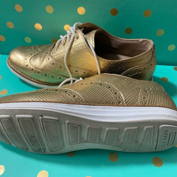 Gold Cole Haan Grand OS Oxfords - Picture 5 of 8